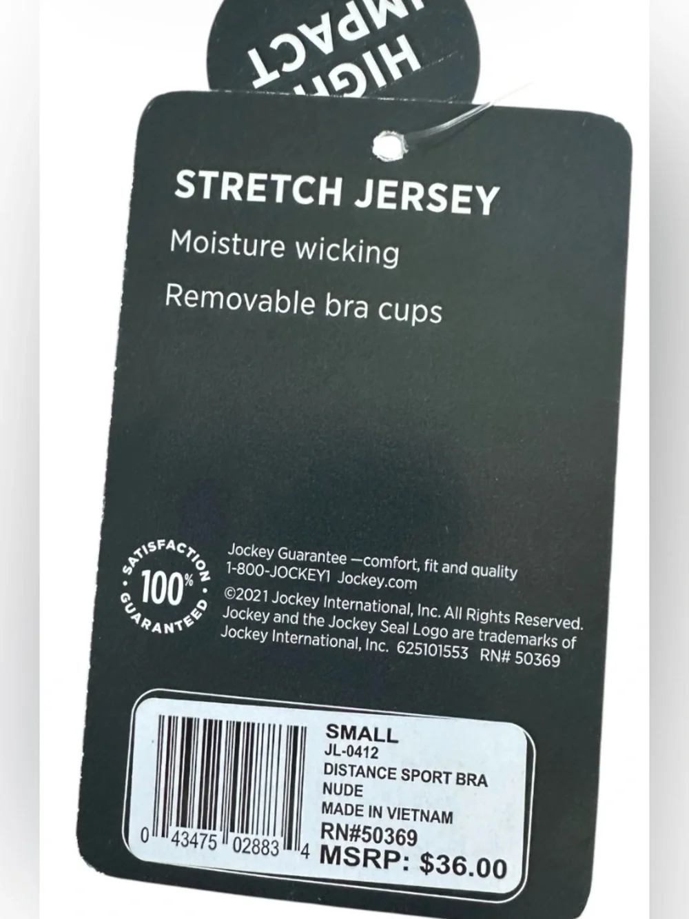 Jockey Distance High Impact Sports Bra Small Moisture Wicking Removable Cups